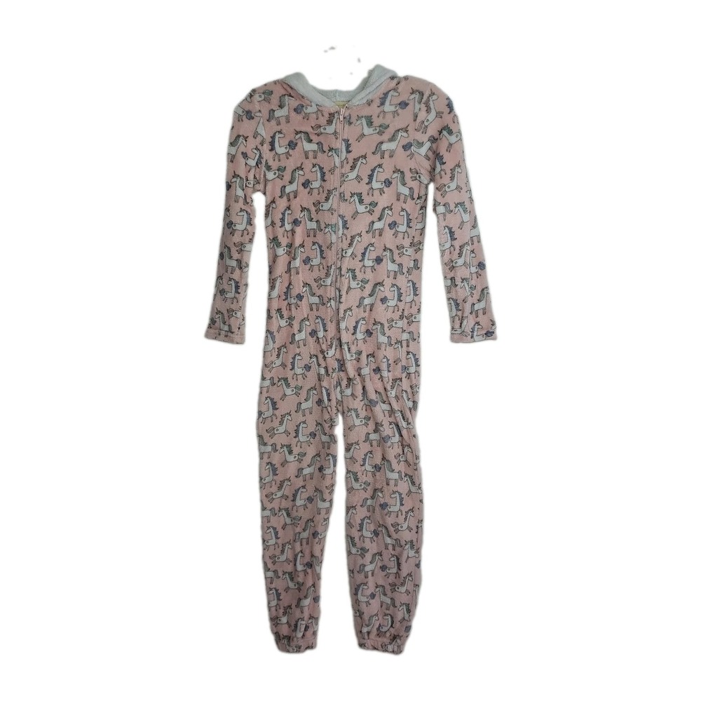 Bobbie Brooks Hooded Sleeper Unicorn Pajamas Girls L (10/12) Pink, Zipper
